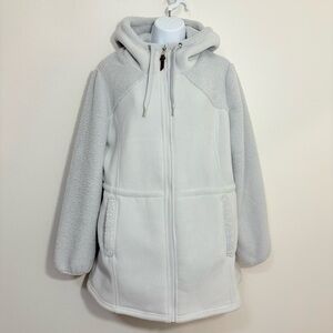 1 Madison Women's Grey Full Zip Hooded Teddy Jacket Cinch Waist SzL Winter Coat